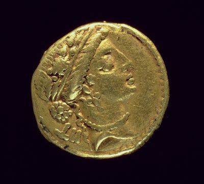 Aureus Minted by Julius Caesar Depicting a Female Head Right Wearing an Oak Wreath and Diadem by Roman